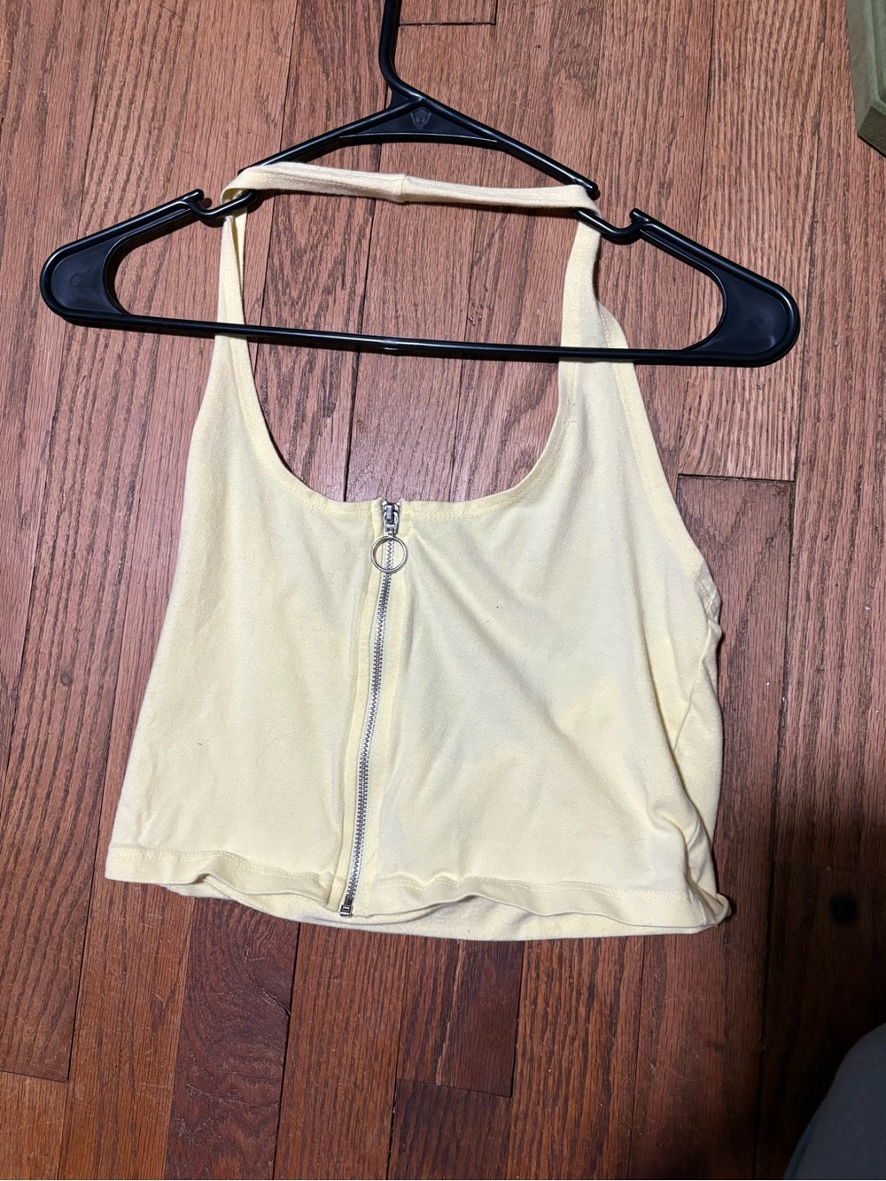Source Unknown Pale Yellow Halter Crop Top with Front Zip Ring